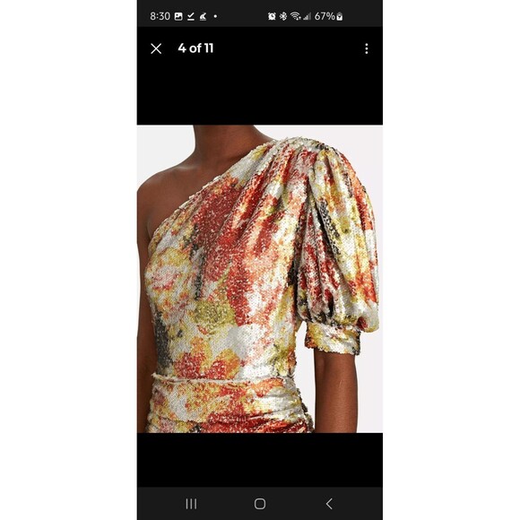 Ronny Kobo Eden Sequin Ruched One Shoulder Mini Dress Gold Multi Sz L $498 - Picture 4 of 12